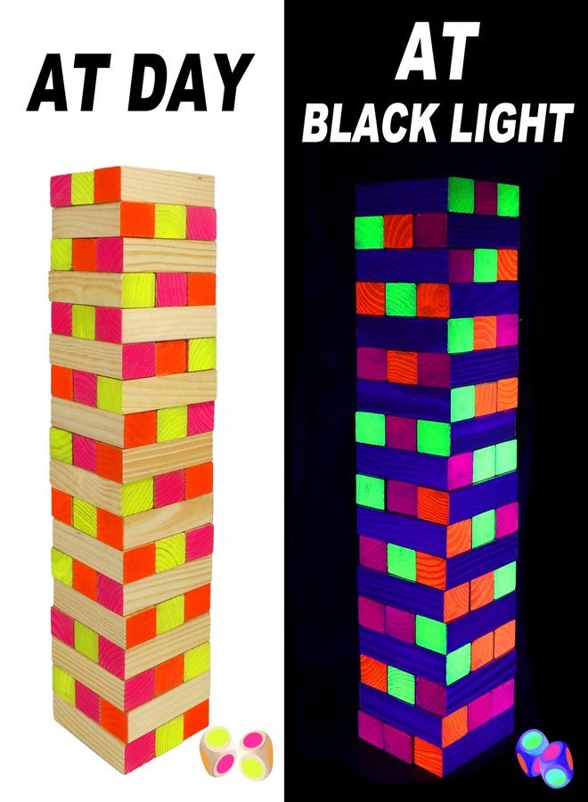 Ahuimeius 54 Piece Glow Tumble Tower Board Games, Glow in The Blacklight Tumble Tower, Indoor/Outdoor Board Game for Adults for Family Game Night - Image 2